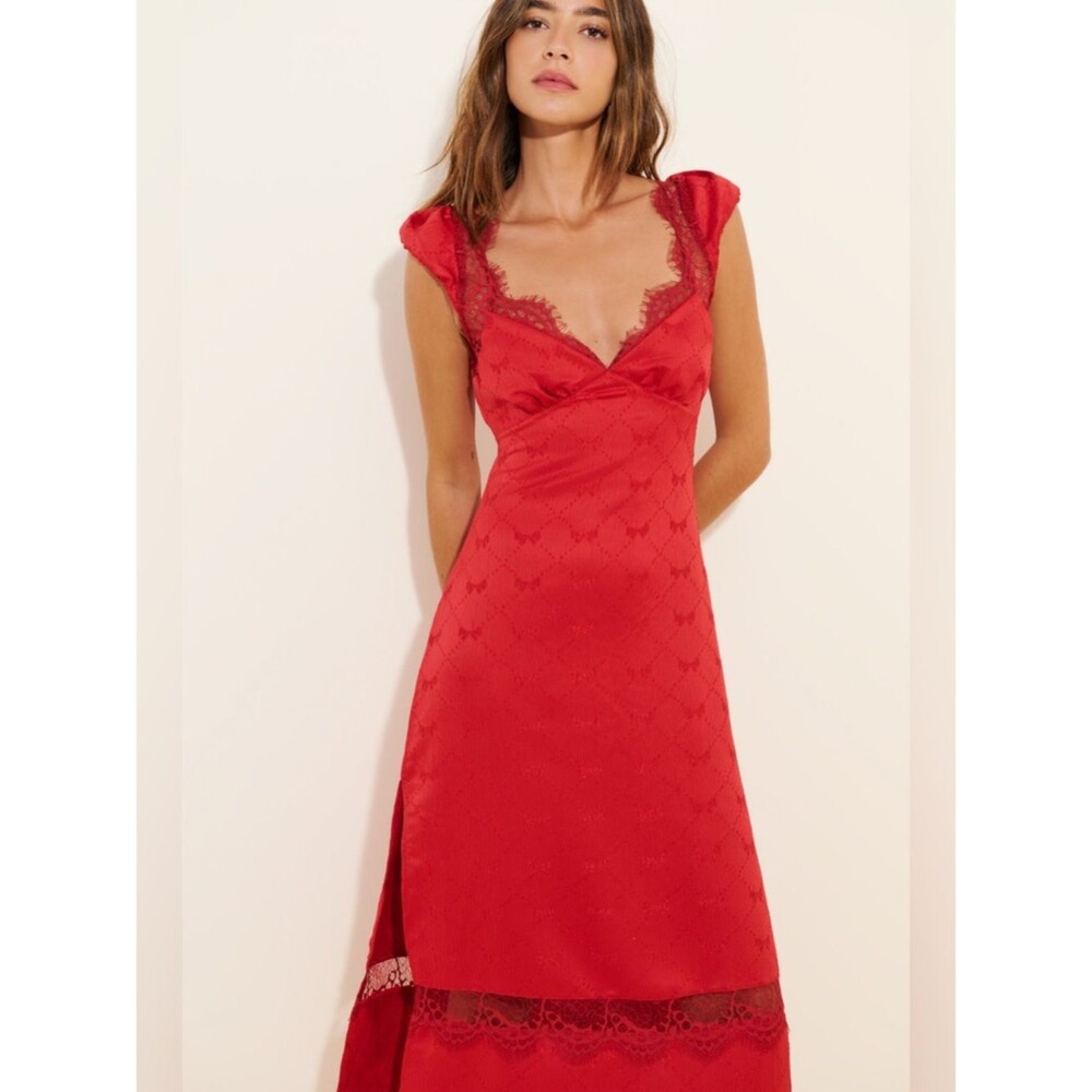 FREE PEOPLE Foolish Heart Midi Dress / Red Dahlia Combo